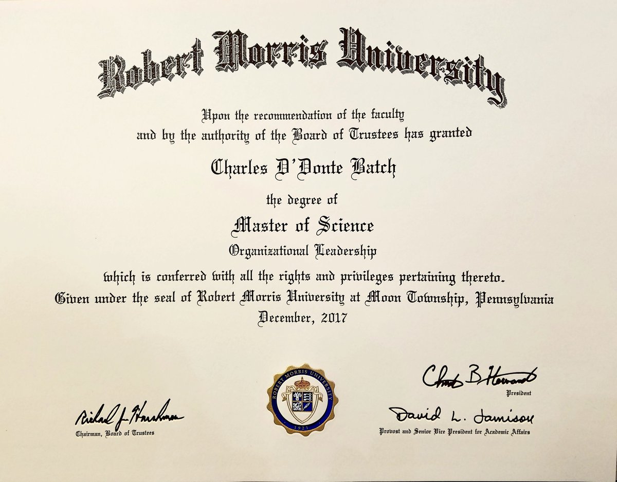 Charlie Batch Master's Degree for Organizational Leadership from Robert Morris