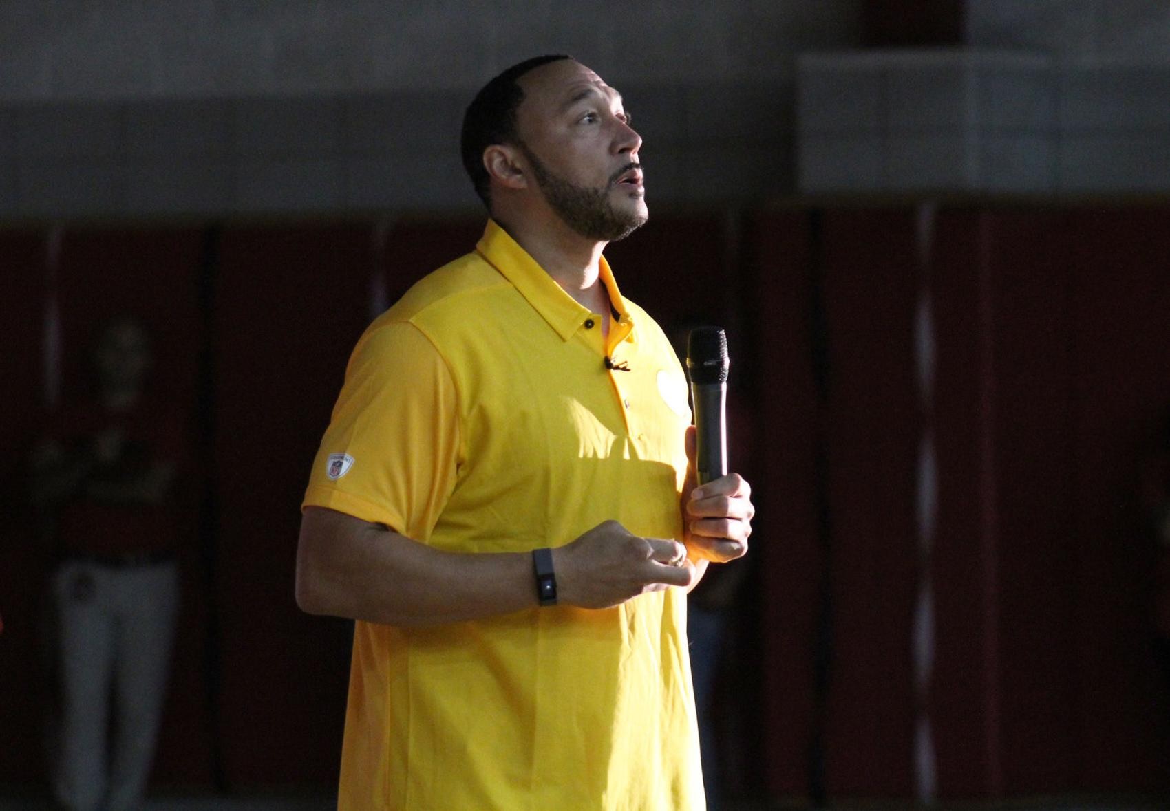 Charlie Batch delivering a motivational speech to Mohawk High School outside of Pittsburgh, PA